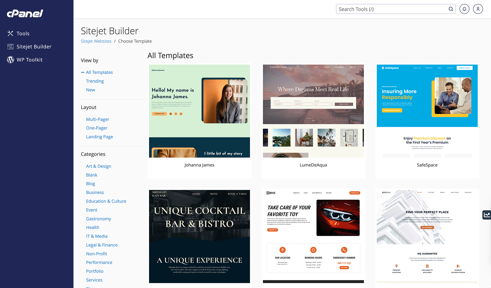 Butonul Sitejet în cPanel